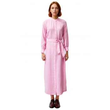 Kadınlar İçin Kuşaklı Uzun Kollu Hakim Yaka %100 Pamuk Düz Dokuma Shift Elbise Rahat ve Şık.