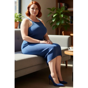 Kadınlar İçin Mavi Bodycon Fitilli Kolsuz Midi Elbise Rahatlığı Ve Şıklığı Bir Arada Sunuyor