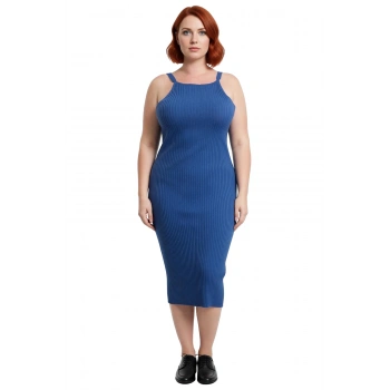 Kadınlar İçin Mavi Bodycon Fitilli Kolsuz Midi Elbise Rahatlığı Ve Şıklığı Bir Arada Sunuyor