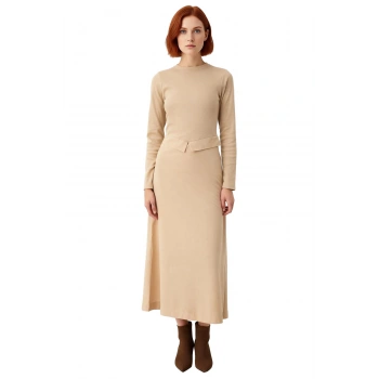 Kadınlar İçin Modern Örme Ribana Elbise Bisiklet Yaka Uzun Kollu Maxi Boy Düz Kesim Astarsız Şıklık