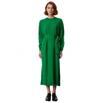 Kadınlar İçin Modern Triko Elbise Kuşaklı Shift Kalıp Uzun Balon Kol Tesettür Stili Kaliteli