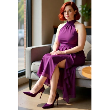 Kadınlar İçin Özel Günler Maxi Boy Halter Yaka Şifon Elbise A Line Kesim Kolsuz Zarif Model