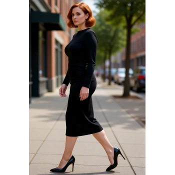 Kadınlar İçin Siyah Büzgü Detaylı Büyük Beden Shift Örme Uzun Kollu Maxi Günlük Elbise Kaliteli