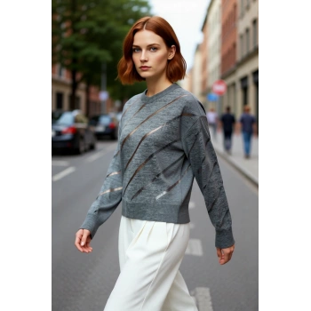 Kadınlar İçin Uzun Kollu Ajurlu Detaylı Triko Kazak Rahat Kesim Şık Tasarım Gündüz Gece Kaliteli