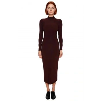 Kadınlar İçin Uzun Kollu Dik Yaka Maxi Bodycone Elbise Kalın Sandy Örme Kumaş Günlük Şıklık