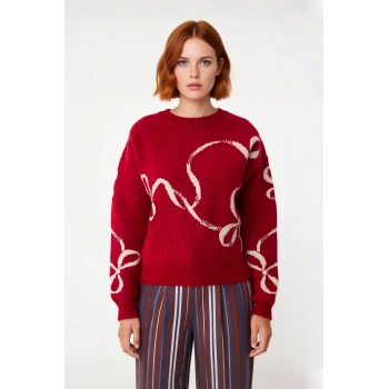 Kadınlar İçin Yılbaşı Temalı Desenli Yumuşak Dokulu Rahat Kalıp Bisiklet Yaka Triko Kazak Kaliteli