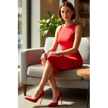 Kadınlara Özel Aksesuar Detaylı Bodycon Midi Elbise Gece Şıklığı Kolsuz Asimetrik Yaka Kaliteli