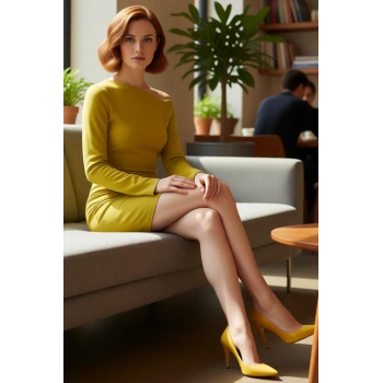 Kadınlara Özel Asimetrik Yaka Büzgü Detaylı Uzun Kollu Kışlık A Line Örme Mini Elbise Kaliteli