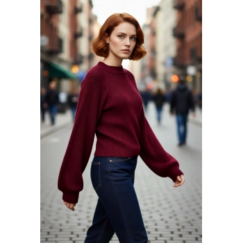 Kadınlara Özel Basic Fitted Akrilik Triko Kazak Dik Yaka Uzun Kollu Rahat Kış Şıklığı Sunar