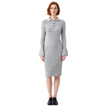 Kadınlara Özel Bodycon Kalıp Degrade Triko Polo Yaka Midi Elbise Kış Kombinleri İçin İdeal Seçim