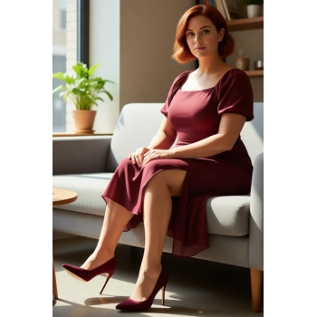 Kadınlara Özel Büyük Beden Kare Yaka Balon Kollu Astarlı Midi Boy Şifon Yırtmaçlı Elbise Kaliteli