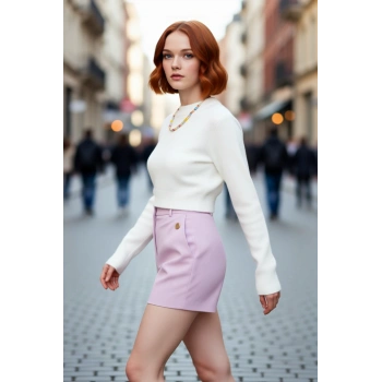 Kadınlara Özel Crop Fitted Akrilik Triko Kazak Modern Basic Şıklığıyla Günlük Kombinler İçin