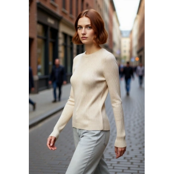 Kadınlara Özel Fitted Kesim Bisiklet Yaka Uzun Kollu Triko Kazak Kışa Şıklık Kaliteli