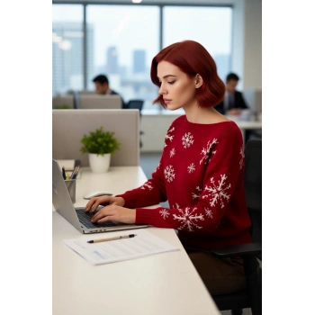 Kadınlara Özel Kayık Yaka Oversize Triko Kar Taneli Uzun Kollu Kışlık Kazak Modeli Kaliteli