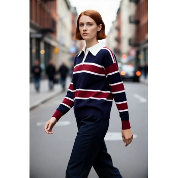 Kadınlara Özel Oversize Kesim Polo Yaka Triko Kazak Düşük Kol Tasarımıyla Kış Şıklığı Sunar