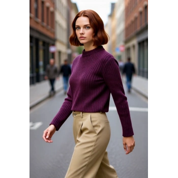 Kadınlara Özel Rahat Regular Kesim Crop Triko Kazak Fitilli Dokusu İle Kış Stilinizi Tamamlayın