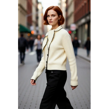 Kadınlara Özel Regular Kesim Fular Yaka Triko Kazak Modern Tek Plaka Dokuma ile Şıklığı Yakalayın.