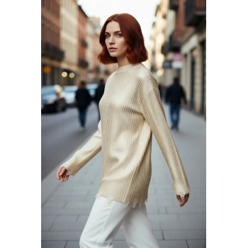 Kadınlara Özel Relaxed Fit Bisiklet Yaka Uzun Düşük Kol Triko Kazak Sonbahar Kış Konforu Kaliteli