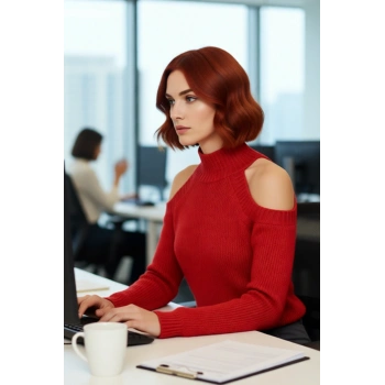 Kadınlara Özel Simli Selanik Dokuma Dik Yaka Omuz Dekolteli Triko Kazak Kış Kombinleri İçin