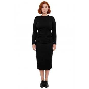 Kadınlara Özel Siyah Düz Desen Örme Krep Dokuma Bisiklet Yaka Rahat Büyük Beden Elbise Kaliteli