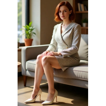 Kadınlara Özel Tüvit Dokulu Ekose Desenli Ceket Yaka Uzun Kollu %100 Pamuk Kısa Elbise Kışlık