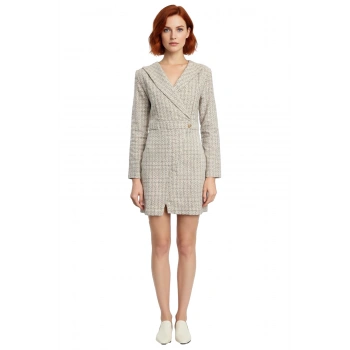 Kadınlara Özel Tüvit Dokulu Ekose Desenli Ceket Yaka Uzun Kollu %100 Pamuk Kısa Elbise Kışlık