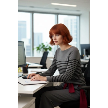 Kadınların Kış Gardırobu İçin Konforlu Akrilik Gri Çizgili Bisiklet Yaka Triko Kazak Kaliteli