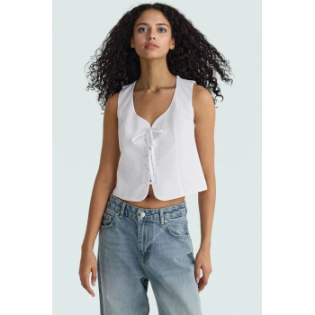 Kalp Yaka Askılı Bluz Terrycotton Dokuma Yazlık Günlük Tarz Uzun Ömürlü Yüksek Kalite