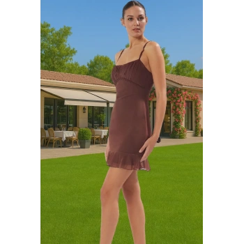 Kalp Yaka Volan Detaylı Mini Tül Elbise Rahat Ve Şık Şık Görünüm Rahat Ve Şık Rahat Kullanım