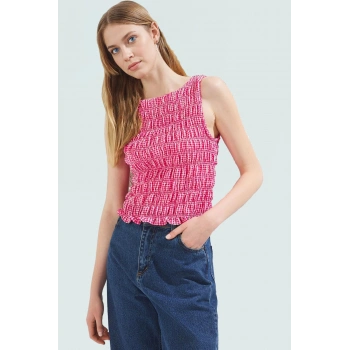 Kayık Yaka Ekose Bluz Rahat Şık ve Nefes Alabilir Dokuma Kumaş Premium Kalite