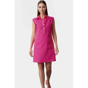 Keten Görünümlü Shift Mini Elbise Kolsuz Pamuklu Rahat Trend Tasarım Seçkin Malzeme