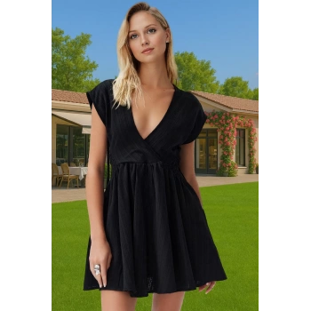 Keten Karışımlı V Yaka Mini Elbise Cut Out Detaylı Yazlık Elbise Profesyonel Görünüm Trend Tasarım