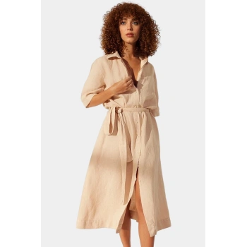 Keten Maxi Gömlek Elbise Yazlık Günlük Şık Tasarım Modern Stil Rahat Ve Kullanım