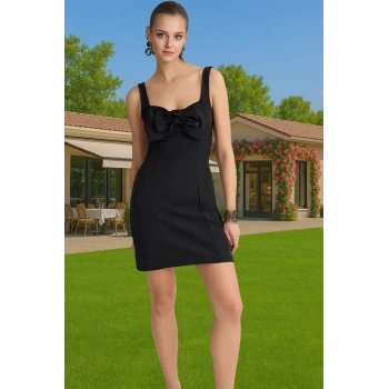 Kısa A Kesim Abiye Elbise Fiyonk Detayli Dokuma Polyester Yazlık Trend Tasarım Zarifane Tasarım