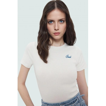 Kısa Kollu Bisiklet Yaka Fitted Örme Bluz Modern Stil Uzun Ömürlü Zarifane Tasarım