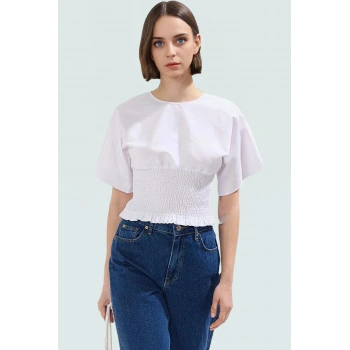 Kısa Kollu Bluz Terrycotton Kumaş Regular Kalıp Bisiklet Yaka Konforlu Kesim