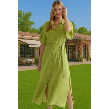 Kısa Kollu Çiçek Desenli Maxi Viskoz Gömlek Elbise Kuşak Detayı Seçkin Malzeme Günlük Kullanım İçin