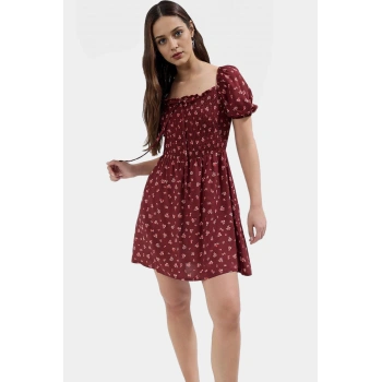 Kısa Kollu Çiçekli Mini Elbise  Viskoz Skater Rahat Yazlık Trend Tasarım Modern Stil