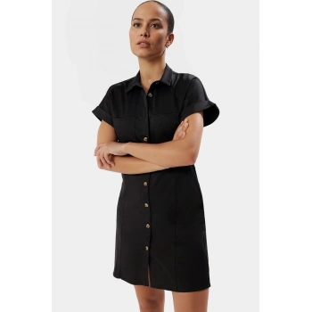Kısa Kollu Gömlek Elbise Viskoz Pamuk Saten Dokuma Rahat Günlük Stil Profesyonel Görünüm
