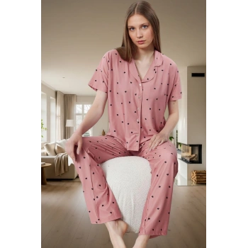 Kısa Kollu Uzun Paçalı Kalpli Pijama Takımı Ev Konforu İçin Mükemmel Seçim