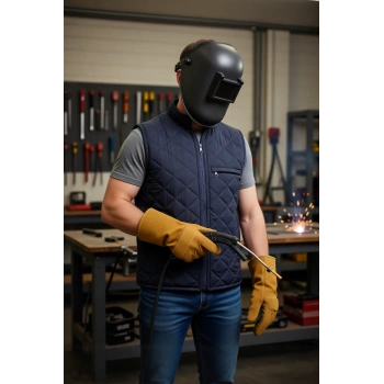 Kışlık Erkek Yelek Kapitone İş Güvenliği Micro Desenli Yeleği Çift Cepli İç Giyim Koruyucu