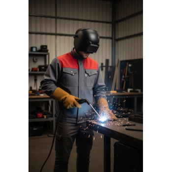 Kışlık İş Montu GriKırmızı Pamuklu Polar Astarlı Nigra Tasarım