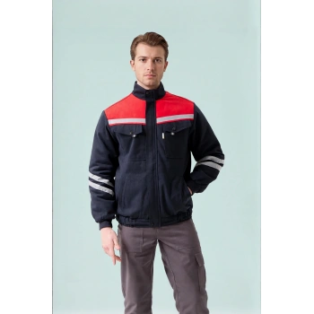 Kışlık İş Montu GriKırmızı Reflektörlü Gabardin Royal Mont İçi Kapitoneli Sıcak Tutan