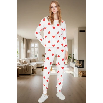 Kışlık Rahatlık 2li Kalpli Örme Pijama Takımı %100 Pamuk Mükemmel Uyum Özenle Seçilmiş