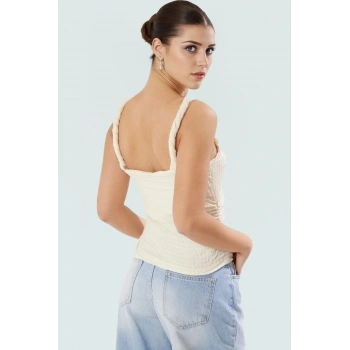 Kolsuz Bluz %58 Pamuk Kare Yaka Fitted Yaz için Mükemmel Zarifane Tasarım Premium Kalite