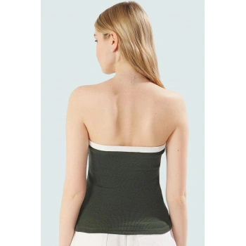 Kolsuz Fitted Bluz Renk Bloklu Desen ve Pamuklu Kumaş Rahat Kullanım Kaliteli İşçilik