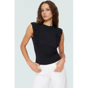 Kolsuz Örme Bluz Kadın Bisiklet Yaka Fitted Günlük Rahat Kullanım Uzun Ömürlü