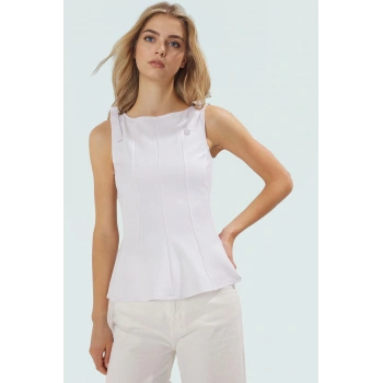 Kolsuz Örme Bluz Peplum Kesim Bisiklet Yaka Yazlık ve Şık Mükemmel Uyum Modern Stil