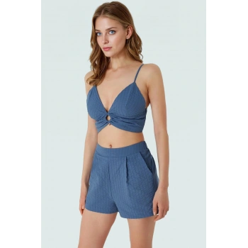 Kolsuz Oversize Bluz Şort Takım Dokuma Pamuk Kumaş Yazlık Plaj Modası Uzun Ömürlü