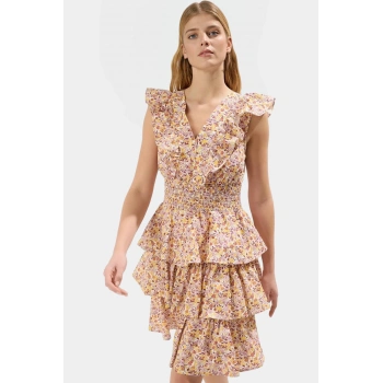 Kolsuz Skater Mini Elbise %Pamuk Poplin Çiçek Desenli Yazlık Günlük Kullanım İçin